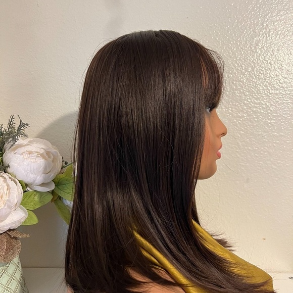 Chocolate Bob Short hair Wig 16 Inch with bangs - Picture 5 of 11
